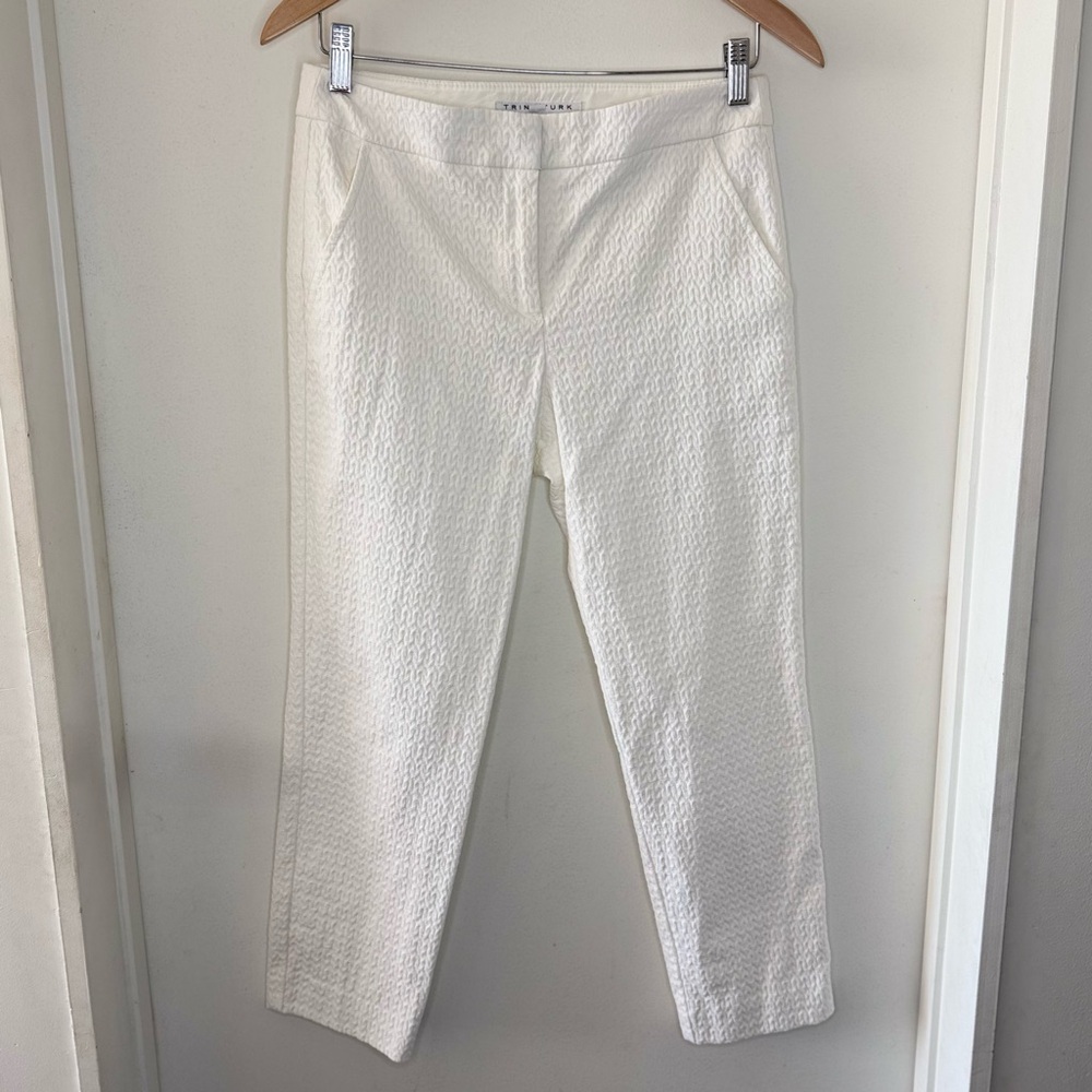 Trina Turk Textured White Crop Style Cotton Stretch Pants Women’s 2 Preppy EUC